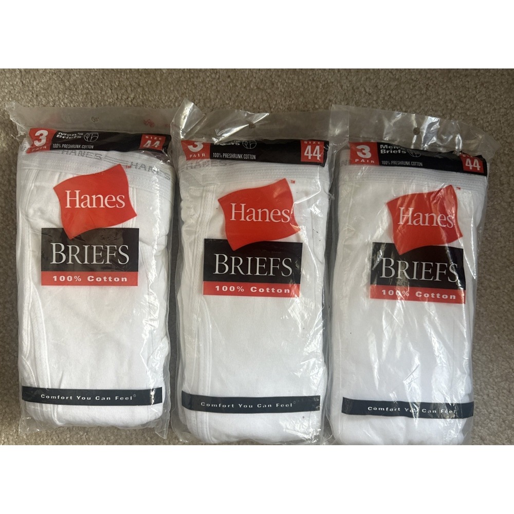 Vintage 3-Pack Hanes Mens Full Briefs Sz 44 White/white Waistband 3‎ Packs READ